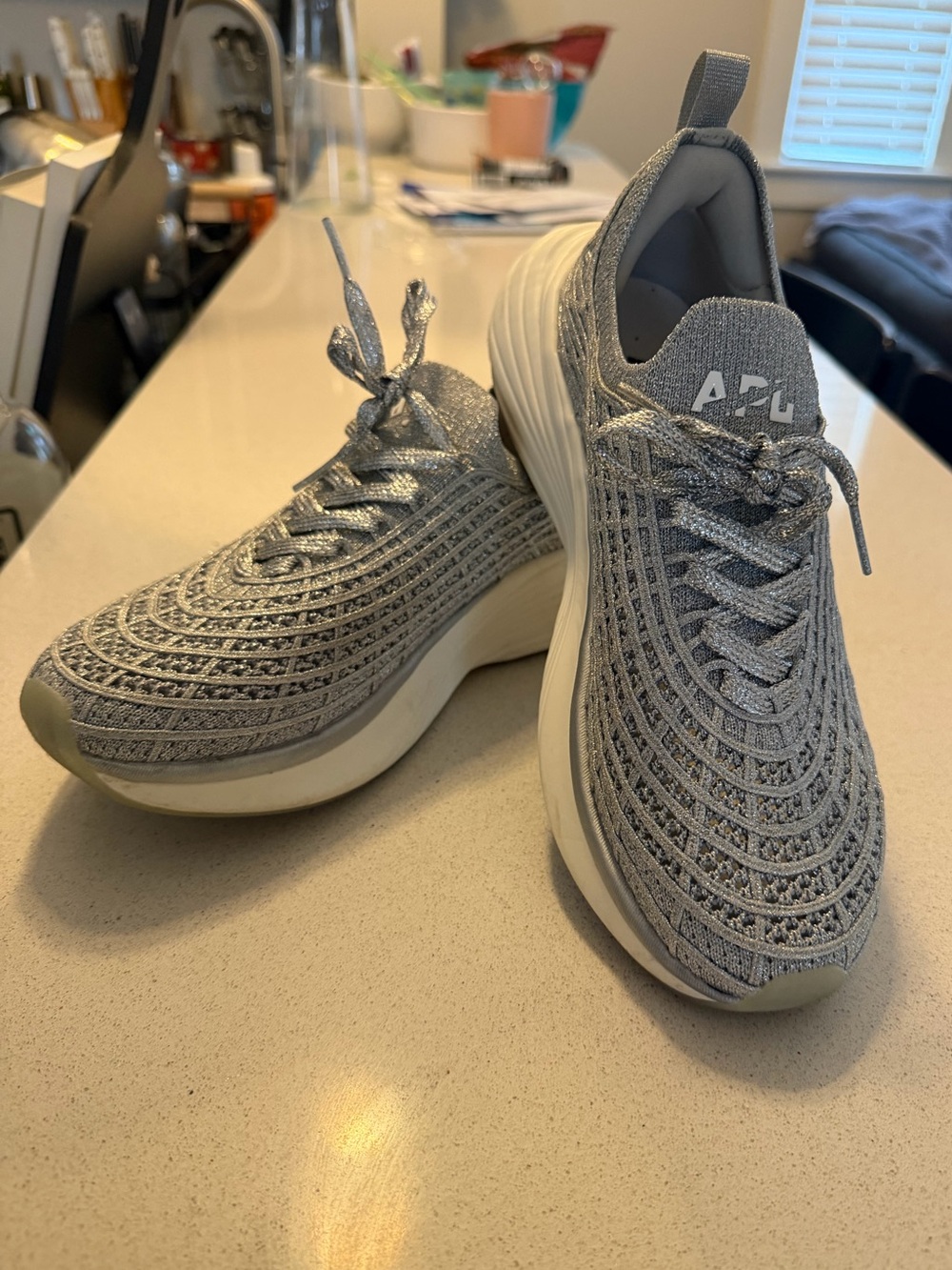 APL TechLoom Knit Sneaker — Silver Metallic Size 7